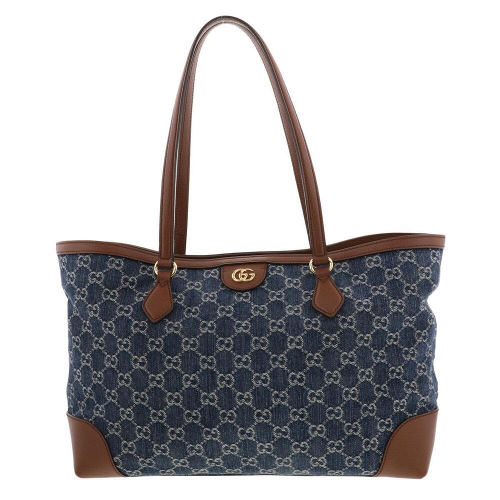 GUCCI GG Denim Tote Bag Ophidia Indigo Blue